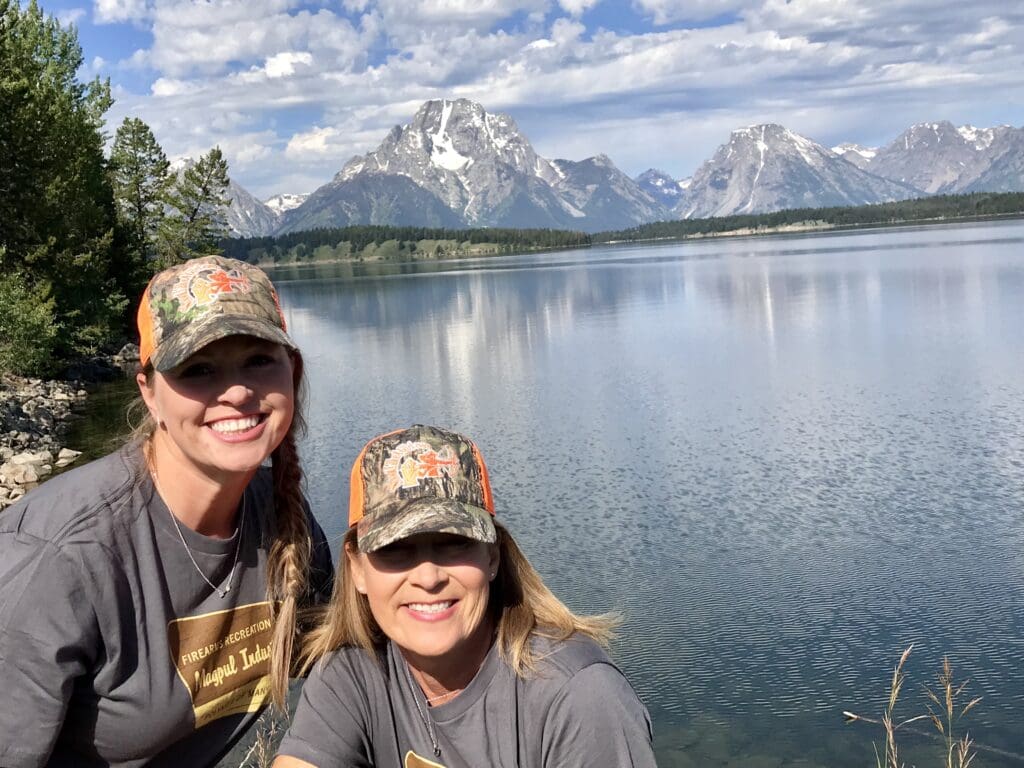 Melanie and Suzetta in front of the Grand Teton Mountains
