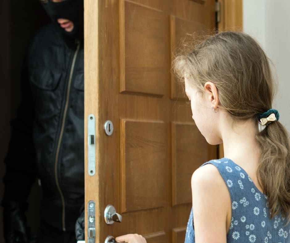girl opening door for stranger danger
