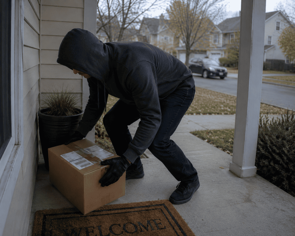 Man stealing package from porch